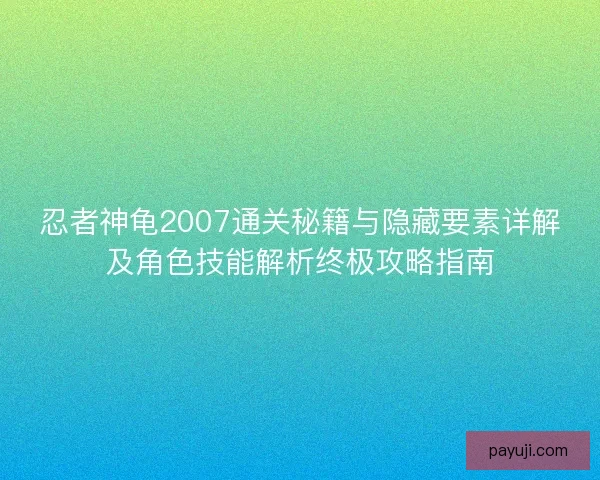 忍者神龟2007通关秘籍与隐藏要素详解及角色技能解析终极攻略指南